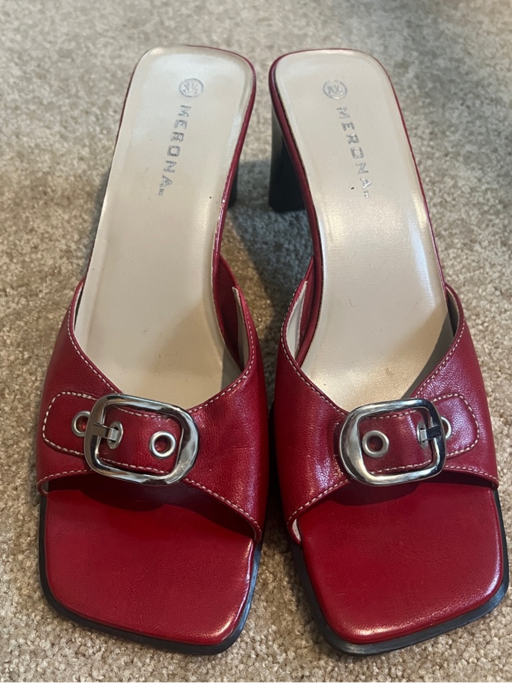 Merona Red Buckle Slide Heels for Women